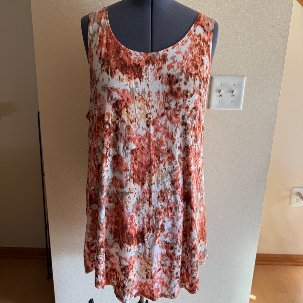 Logo Layers Women’s Soft Stretch Long Sleeveless Print Top w/ Curved Hem, Sz 2X